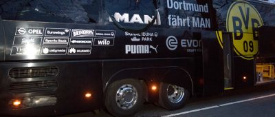 Der Mannschaftsbus des BVB, der letzte Woche Dienstag von Bomben getroffen wurde. Foto: Bernd Thissen/dpa