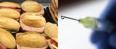 Mit einer noch unbekannten Flüssigkeit vergifteten die Täter die Ware in der Bäckerei Bost-Filiale. Foto (links): red, Foto (rechts): dpa-Bildfunk/Karl-Josef Hildenbrand