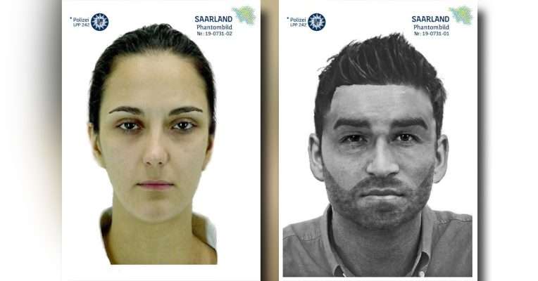 Laut Angaben der Polizei wurde diese Frau (links) auf dem Globus-Baumarkt-Parkplatz in Homburg von zwei Tätern entführt. Zwischenzeitlich konnten anhand von Zeugenangaben Phantombilder der Entführten sowie einem der Täter (rechts) angefertigt werden. Grafik: Polizei