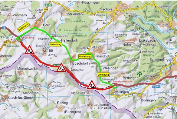 Am 27. und 28. September 2019 kommt es zu Sperrungen auf der A8 wegen Wartungsarbeiten am Tunnel Pellinger Berg. Grafik: Landesbetrieb für Straßenbau