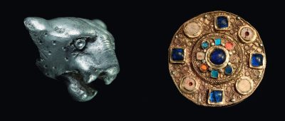 Unter den Exponaten sind unter anderem ein Raubtierkopf aus Silber und eine goldene Scheibenfibel. Sie wurden bei Ausgrabungen im Saarland gefunden. Fotos: Weltkulturerbe Völklinger Hütte