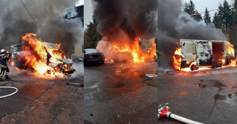 In St. Wendel ging am heutigen Donnerstag (09.01.2020) ein Transporter in Flammen auf. Fotos: Feuerwehr