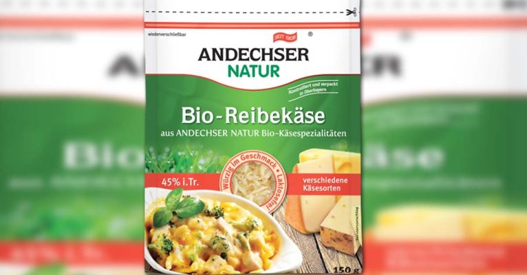 Der "Andechser Natur Bio Reibekäse" mit dem Mindesthaltbarkeitsdatum 03.04.2020 wird wegen möglicher Plastikteile im Produkt zurückgerufen. Foto: Lebensmittelwarnung.de