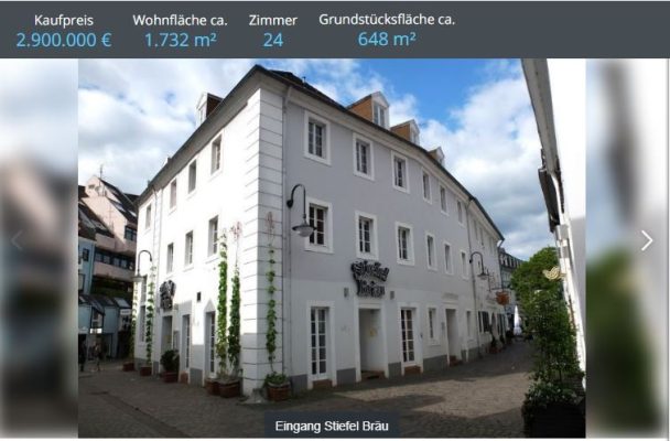 Das "Stiefelbräu"-Gebäude in Saarbrücken steht aktuell zum Verkauf. Screenshot von "immonet.de"