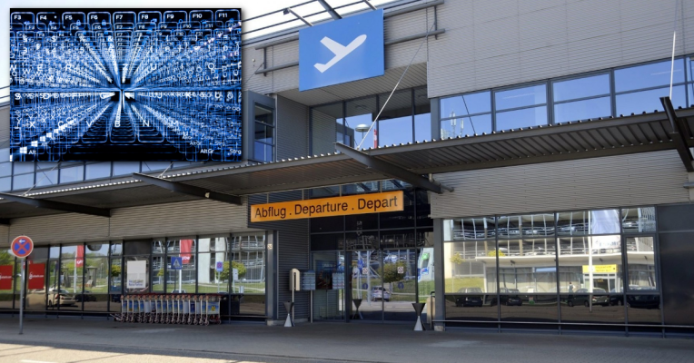 Auf den Flughafen Saarbrücken hat es einen Angriff aus dem Internet gegeben. Fotos: (Hintergrund) BeckerBredel | (Daten) Sebastian Gollnow/dpa-Bildfunk